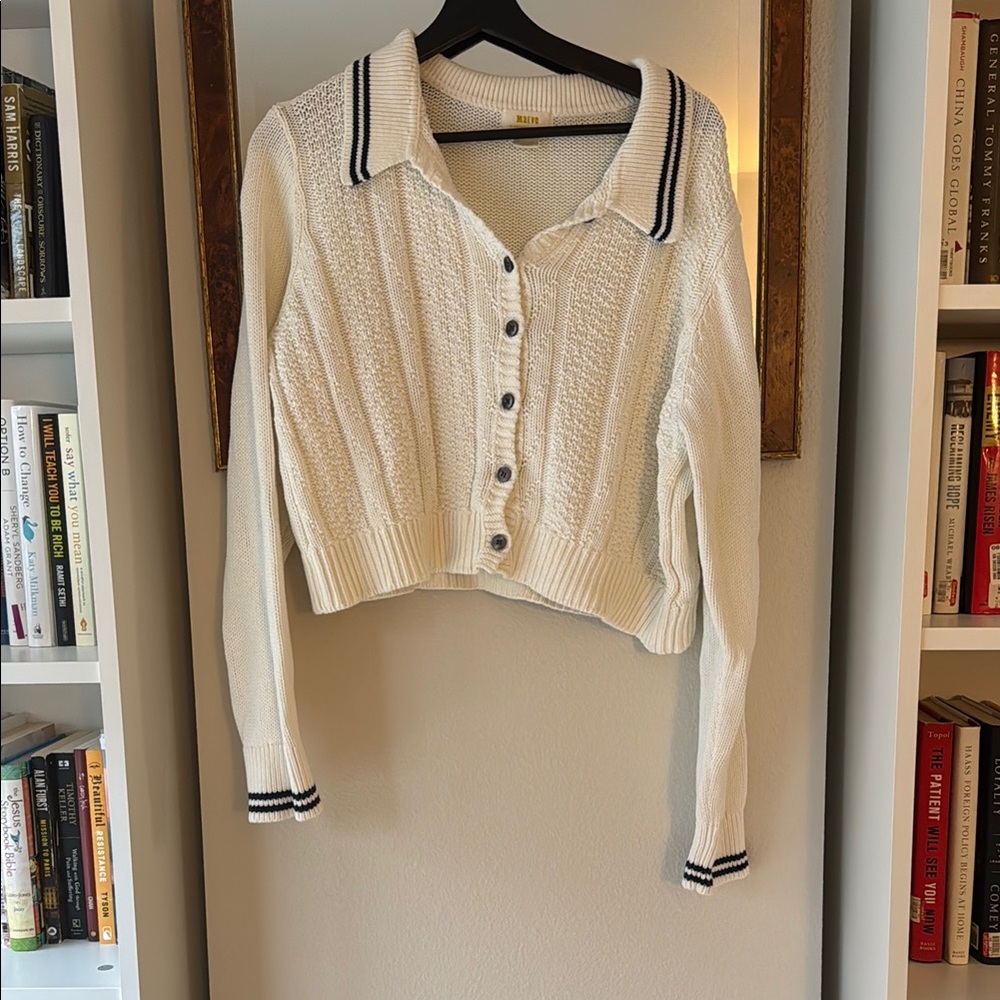 Women's White Sweater with Black Accents
